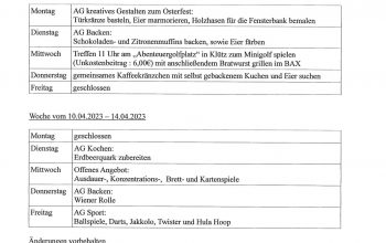 Osterferienprogramm im Jugendclub BAX in Klütz